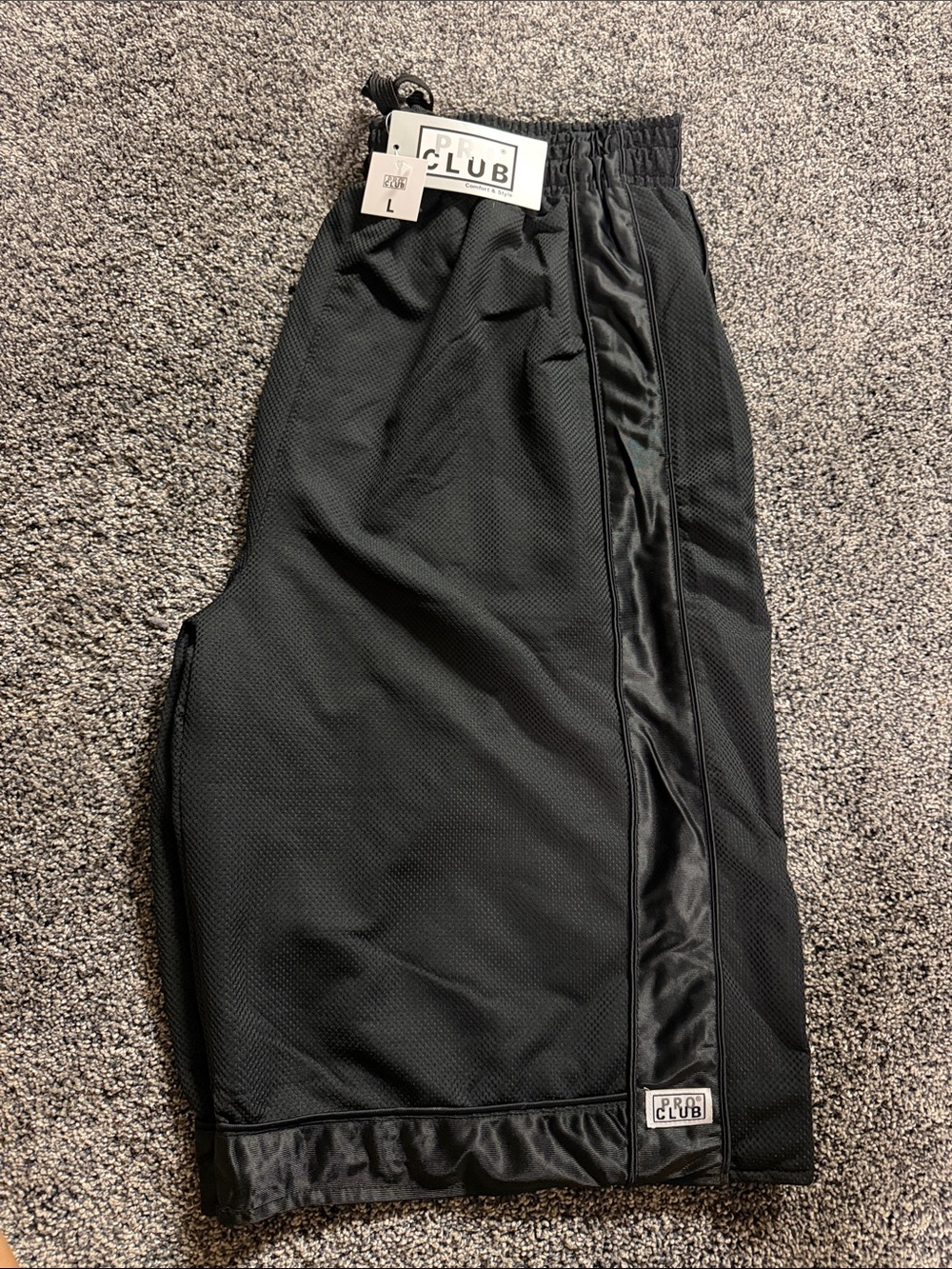 Pro Club Black Mesh Athletic Shorts with Satin Stripe